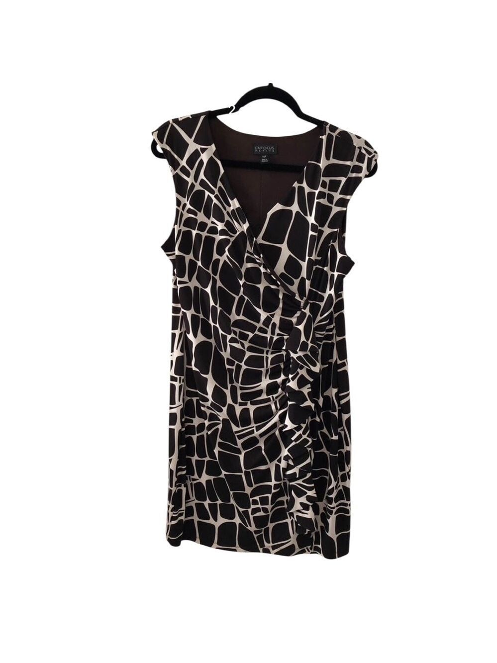 Size 14P Enfocus Petites Brown and White Giraffe Patterned Midi Dress Lined Top